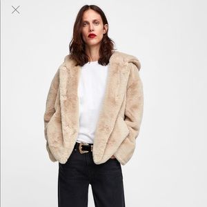 Zara Hooded Faux Fur Jacket